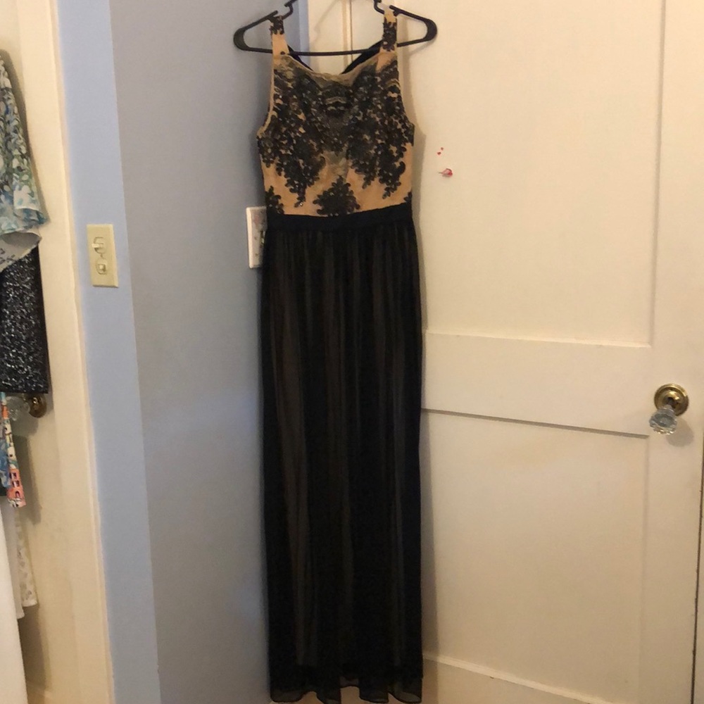 Sexy Black and Tan illusion formal gown